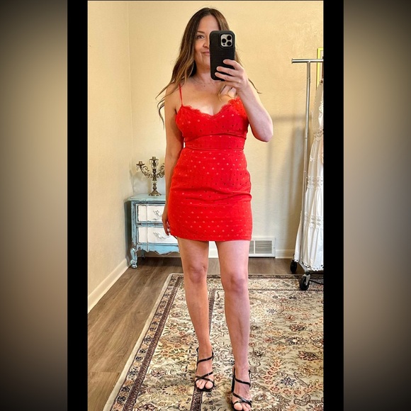 NWT Line & Dot Tropical Red Satin Tank Mini Dress β Sizes XS, S, M, L - Picture 2 of 4